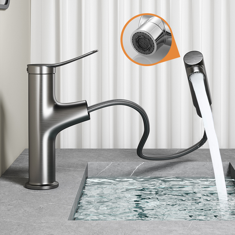 Brass basin, pull-out faucet, washbasin, hot and cold water, bathroom, washbasin, faucet details Picture