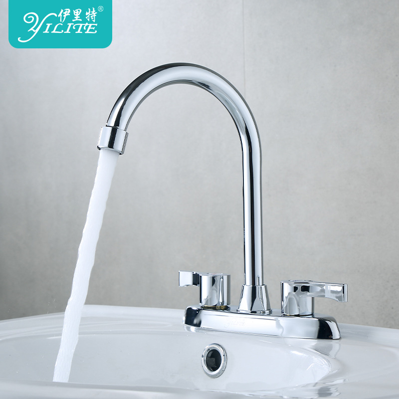 Copper washbasin, kitchen sink faucet, cold and hot double-hole countertop basin, washbasin, kitchen sink faucet, bathroom cold and hot water faucet full figure