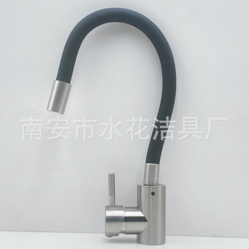 304 stainless steel kitchen silicone tube faucet, black universal rotatable sink, hot and cold water faucet details Picture