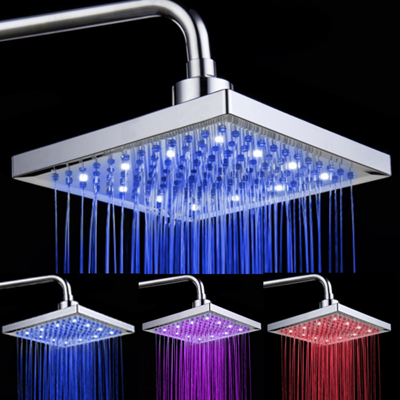 led top spray temperature-controlled three-color light-emitting color-changing nozzle, 8-inch square water-saving pressure-increasing top spray SDH-B1 set full figure