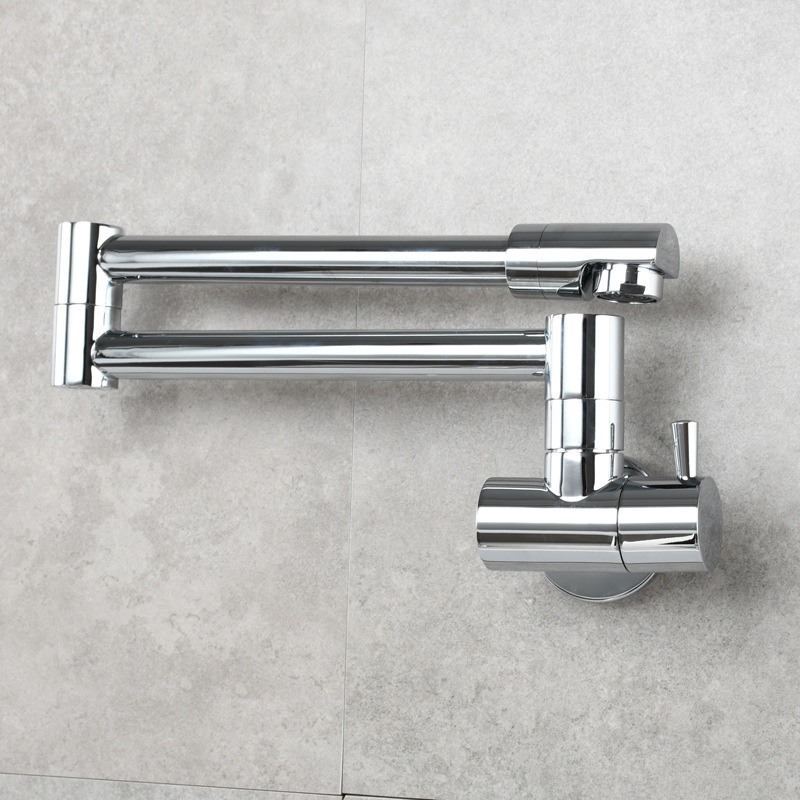 Copper-chrome-plated single-cooling kitchen faucet, universal rotating kitchen faucet, extendable extended folding faucet details Picture