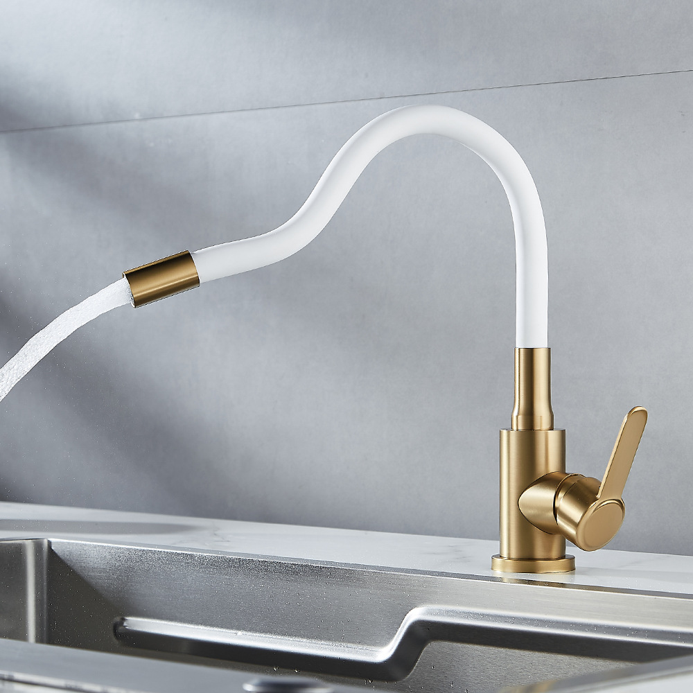 Russian export color universal silicone rubber hose spray stainless steel main body cold and hot kitchen sink faucet details Picture