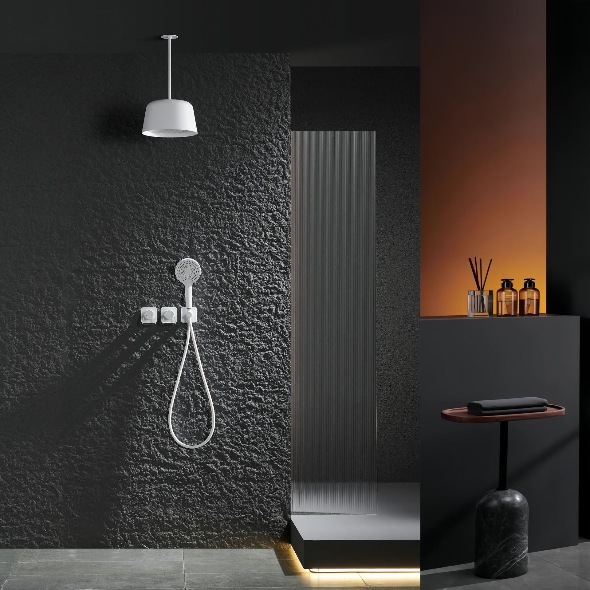 Creative all-copper white chandelier, concealed installation, minimalist hotel project, cold and hot embedded wall-mounted shower head set Application Scenario