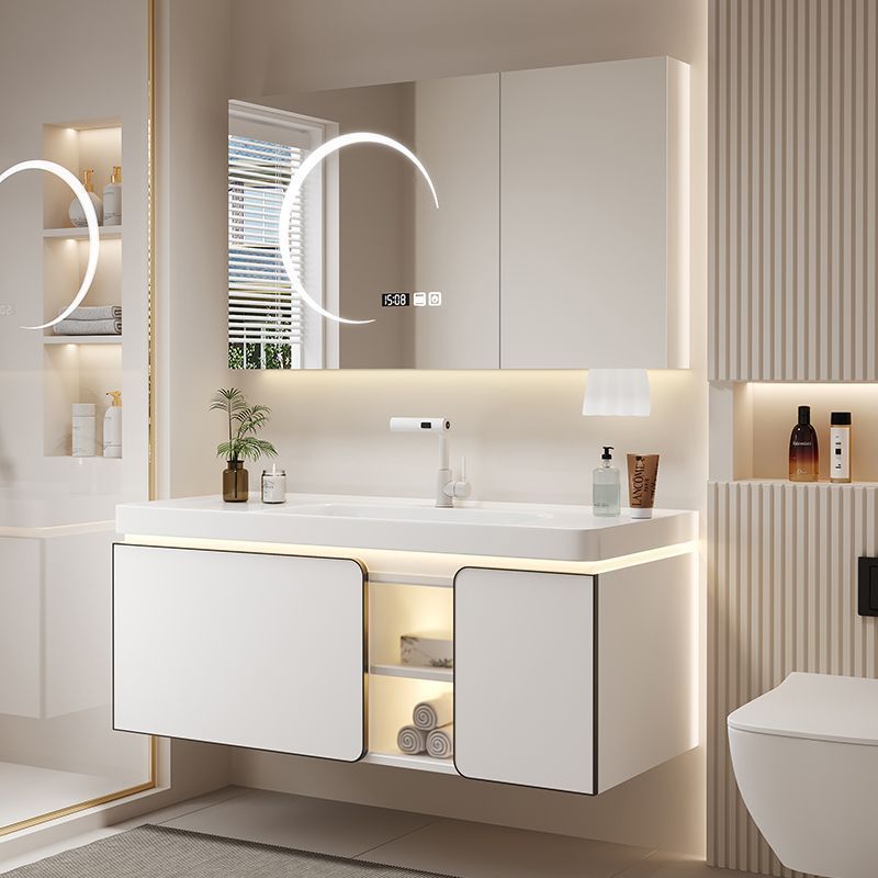 White Moonlight Bathroom Washbasin Ceramic Integrated Basin Bathroom Cabinet Combination Ceramic Washbasin Cabinet 2025 New model details Picture