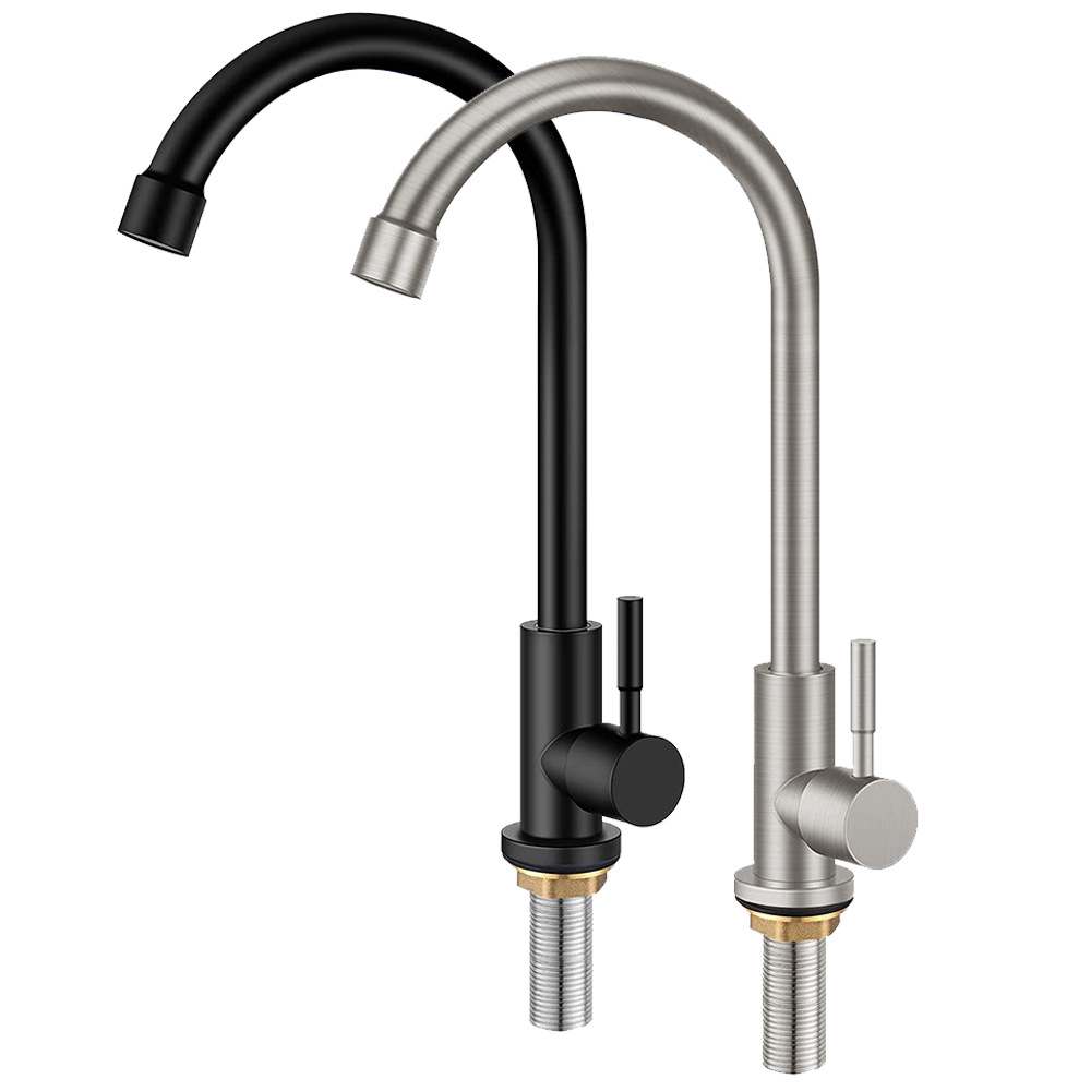 Stainless steel single-cooling kitchen faucet, black sink, sink, laundry counter faucet, black brushed faucet full figure