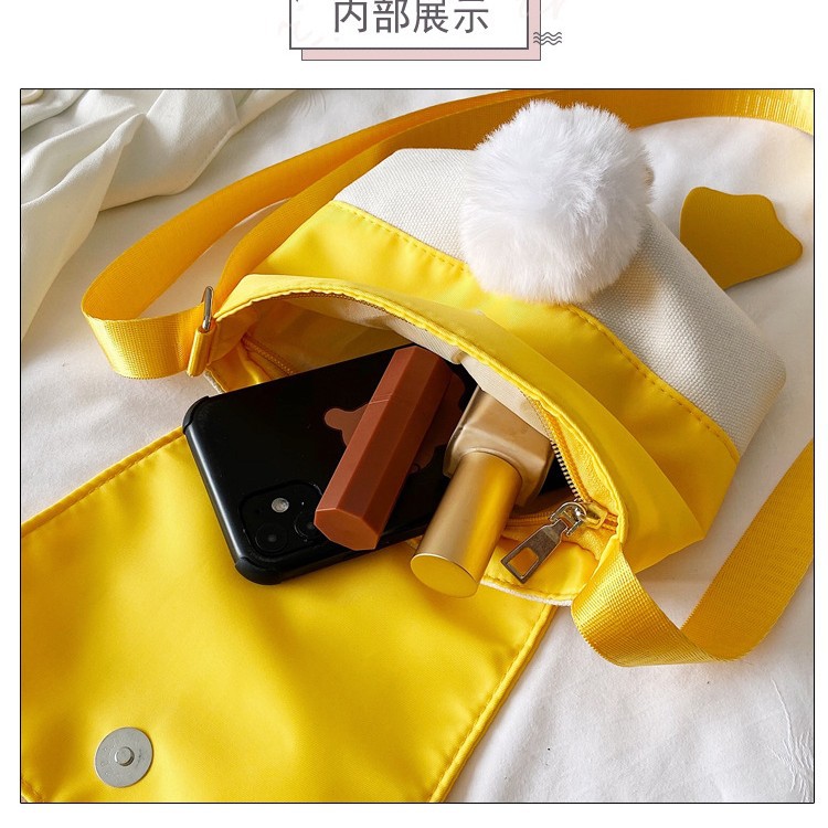 2024 New trendy duck-bottom cute canvas Korean-style cartoon parent-child fashionable and artistic single-shoulder crossbody women's bag details Picture