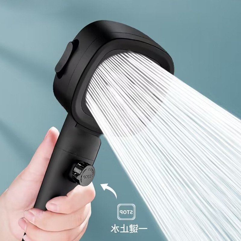 Durable 5-speed pressurized shower head with large water output, black hand showerhead, bathroom water heater gun, available in gray and white details Picture