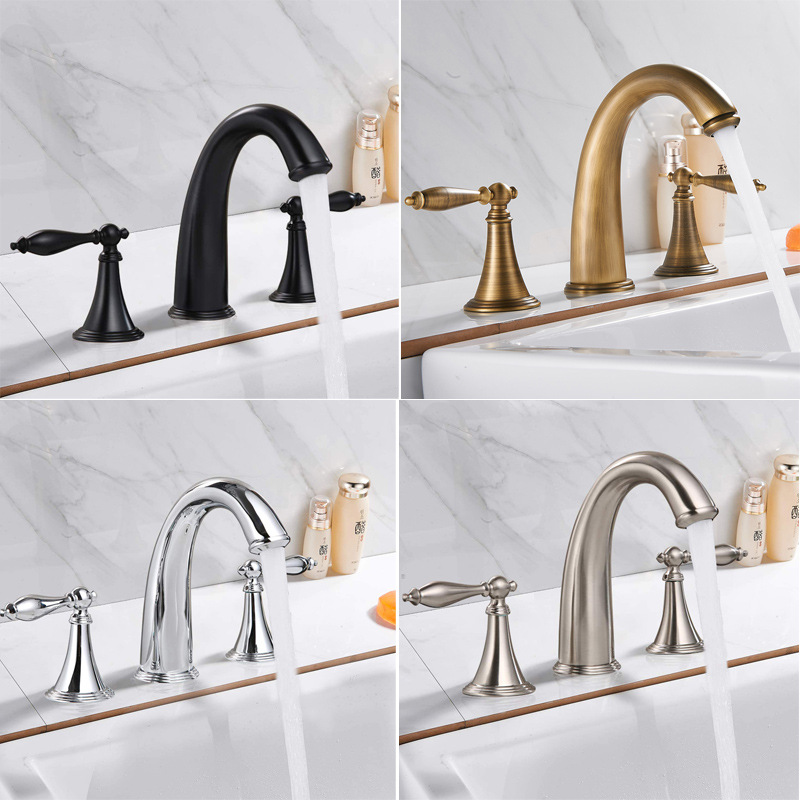 Retro three-hole eight-inch faucet, bathroom cabinet, basin, all-copper cold and hot faucet, double handle, split, European and American style full figure