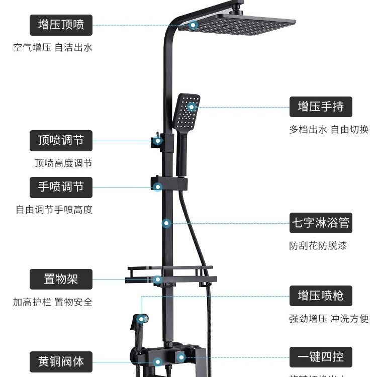 Cross-border shower head set, constant-temperature black household bathroom shower head, bathroom rain booster copper body shower head Application Scenario