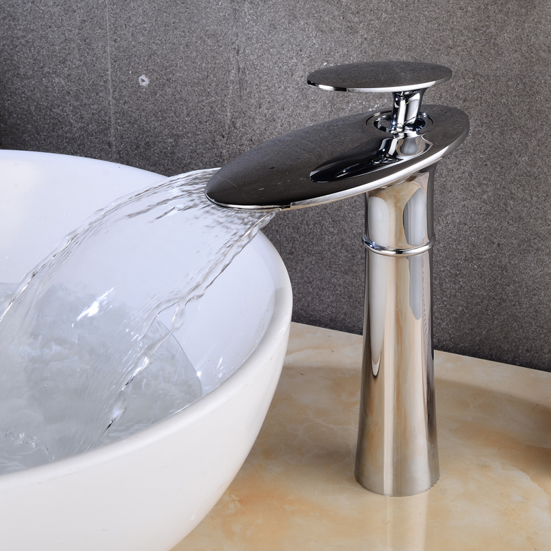 All-copper single-hole waterfall faucet, cold and hot washbasin, washbasin, bathroom sink, bathroom cabinet, European-style faucet details Picture