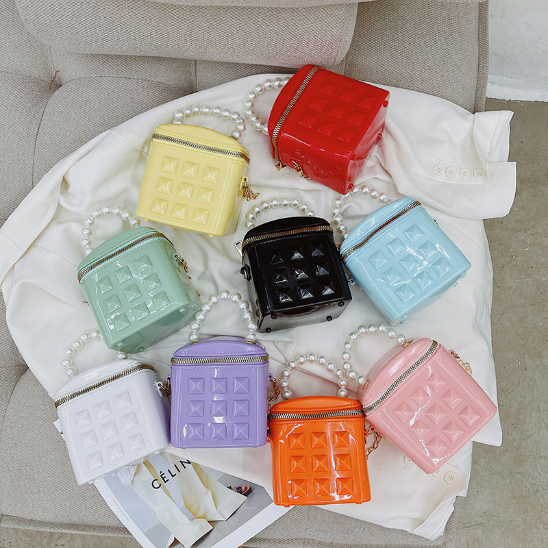 New summer 2025 fashionable mini pearl bucket bag, jelly bag, children's bag, single-shoulder crossbody handbag for women full figure