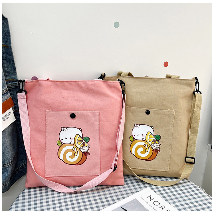 The new Korean-style cute Japanese-style single-shoulder bag is selling well. It's a simple and versatile canvas bag for college students' crossbody tutoring details Picture