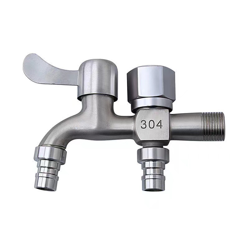 Alloy brushed faucet for washing machine, one inlet and two outlets, dual water faucet, 4-minute household tap water switch Item Picture