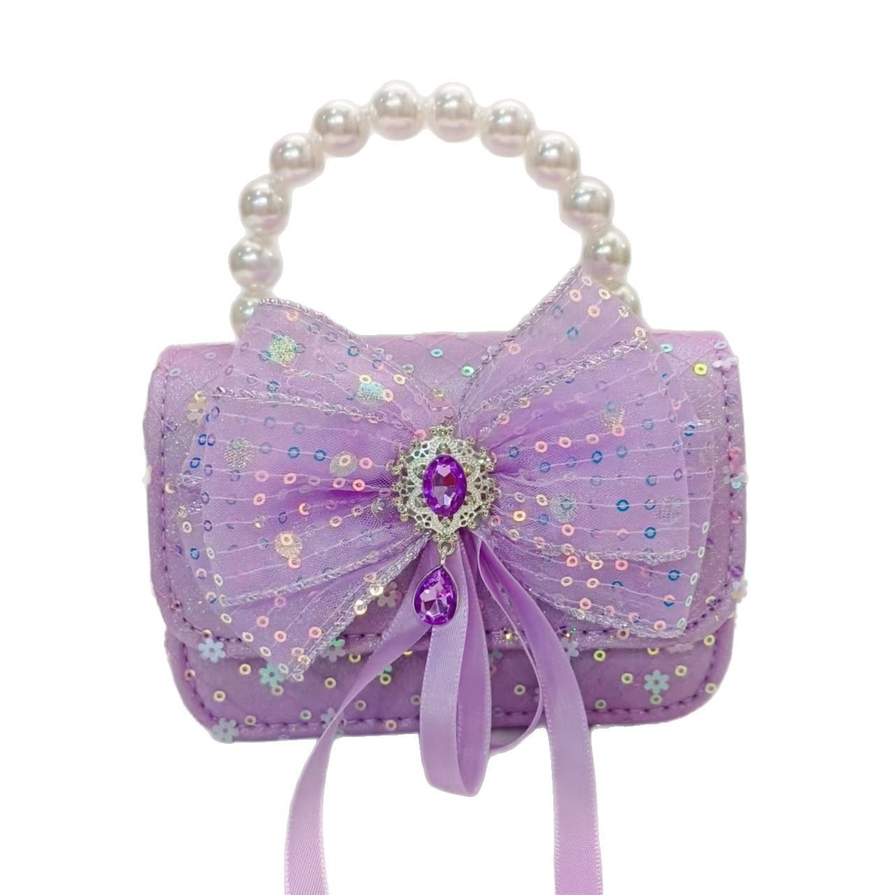 Bow, diamond buckle princess bag, crossbody accessory, small square bag, chain girl, New Year lucky money bag, Children's Day gift Item Picture
