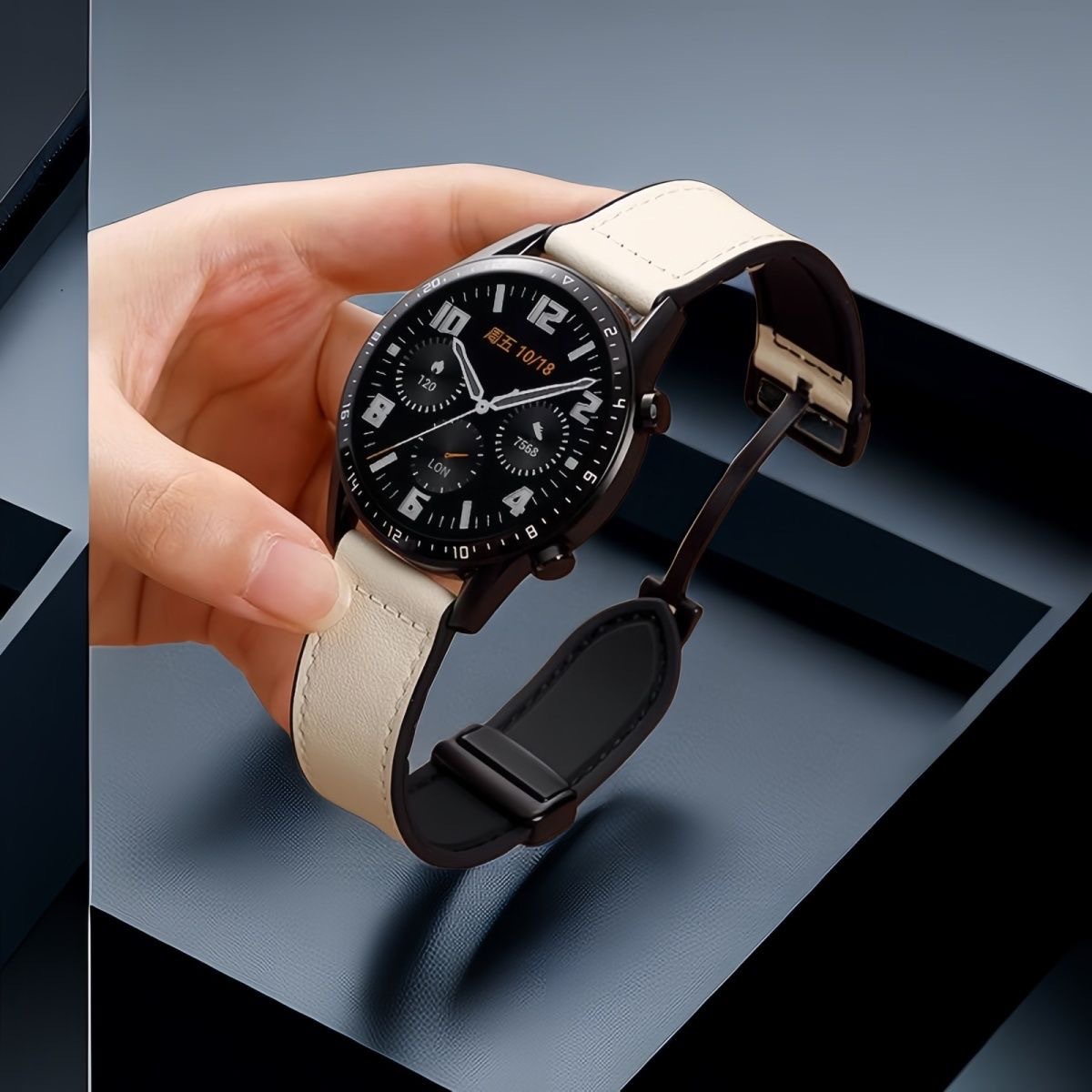 Suitable for Huawei watch bands, silicone leather straps, 20/22mm watch wristbands, and Samsung magnetic folding buckle straps details Picture