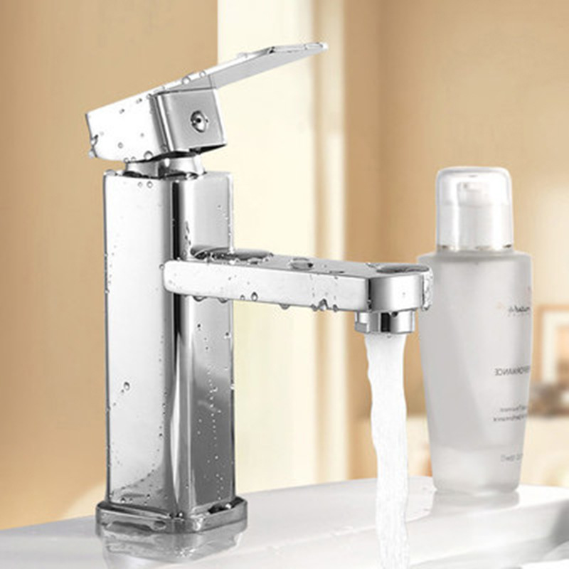 Raised square single-hole faucet, bathroom washbasin faucet, washbasin faucet, hot and cold countertop basin faucet full figure