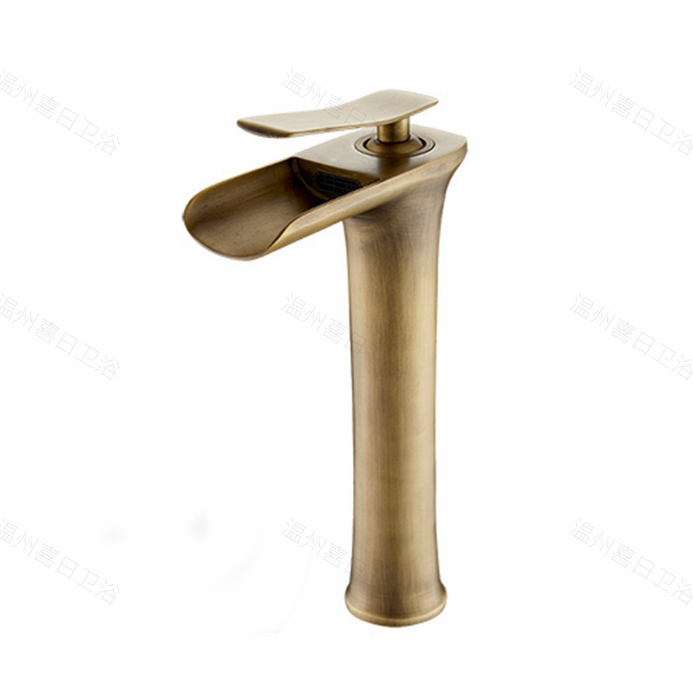 All-copper white and gold antique waterfall basin, cold and hot water faucet, retro bathroom basin, sitting single-hole mixed water Item Picture