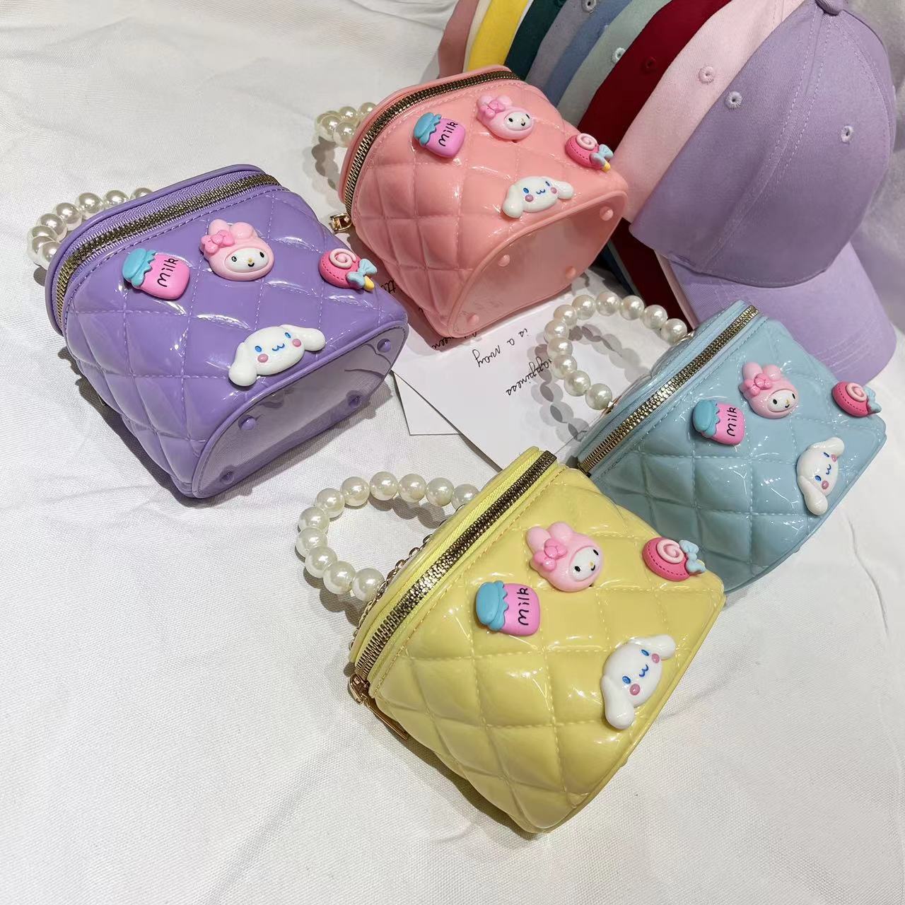 Cute cartoon jelly bag for children, silicone coin purse for girls, crossbody bag, mini pearl hand-held small bag for little girls Specification drawing