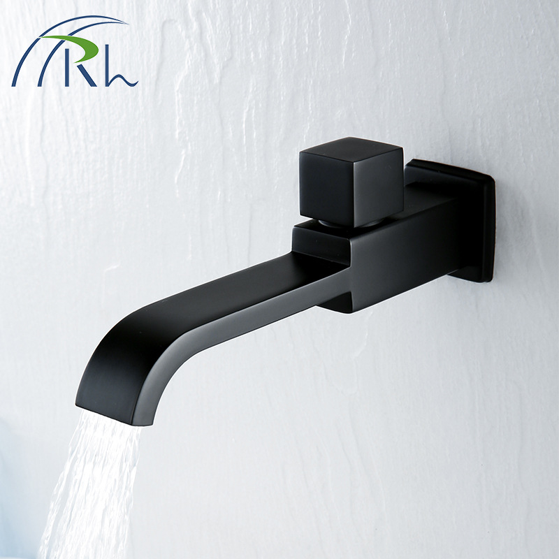 4-point single-cooling black balcony mop sink, copper faucet, bathroom wall-mounted extended mop sink faucet, Nordic style full figure