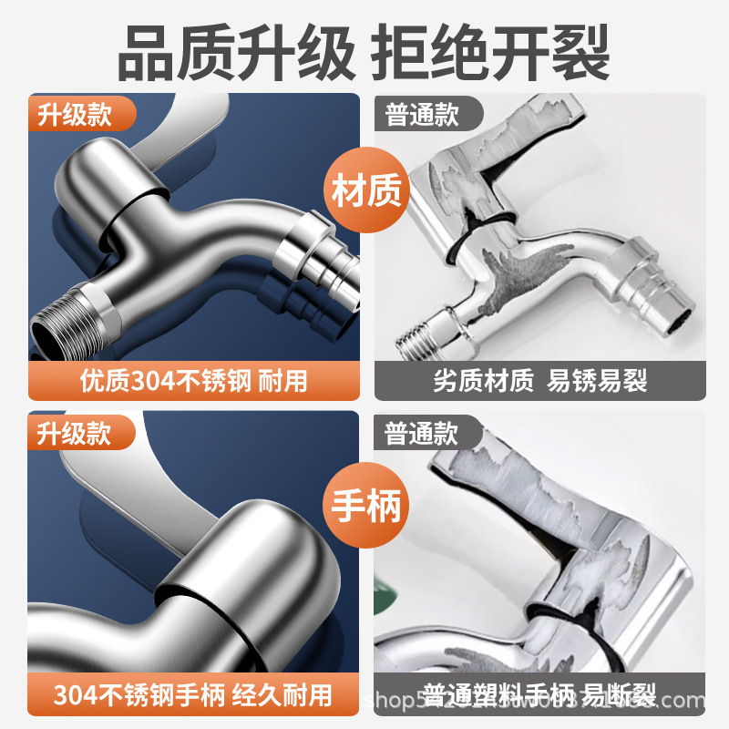 Stainless steel extended faucet for washing machine, splash-proof 4-point single-pipe cold water faucet for household balcony mop sink Application Scenario