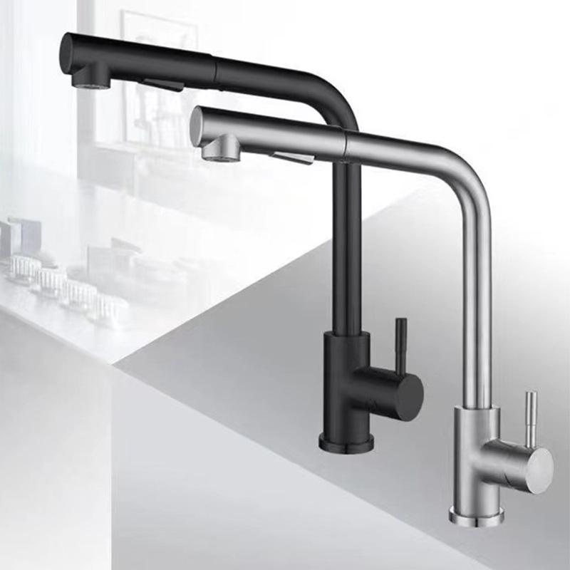 Cross-border 304 stainless steel pull-out faucet, kitchen cold and hot universal telescopic sink for washing vegetables, laundry pool, sink faucet details Picture