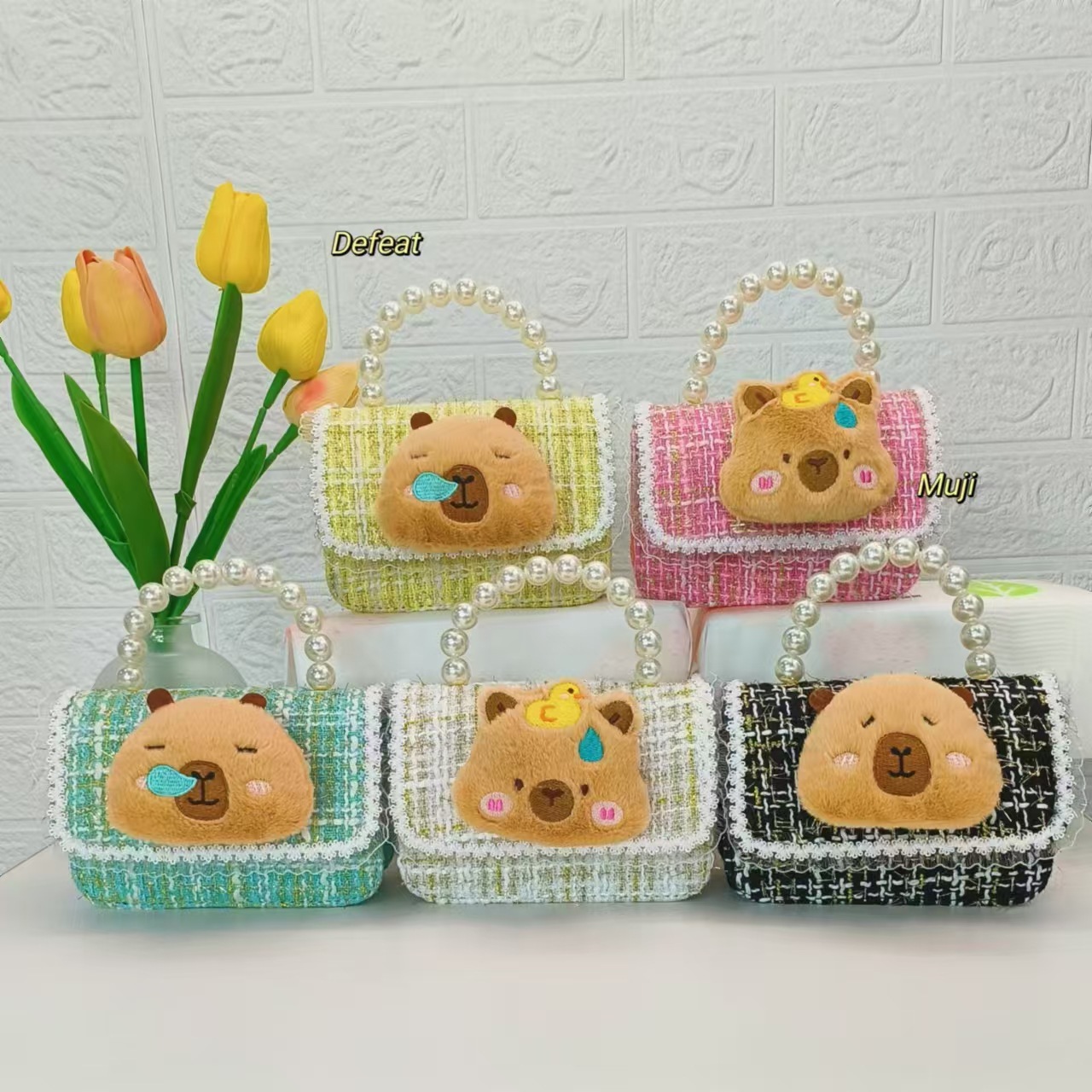 Kapibala plush toys, children's bags, pearl handbags, little girl princess bags, chain bags, crossbody bags and accessories Specification drawing