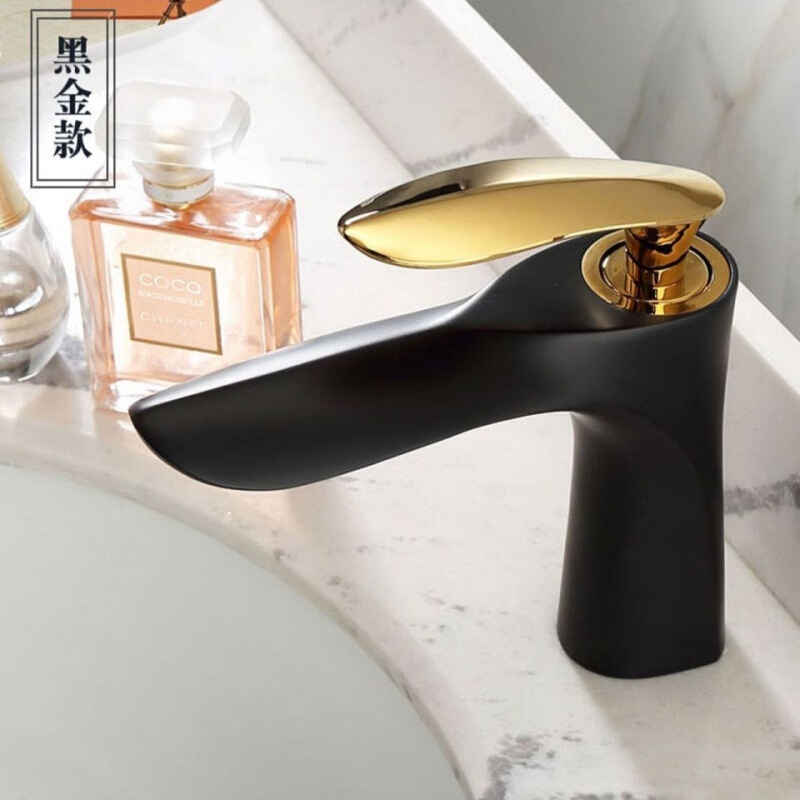 Golden and black washbasin faucet, washbasin faucet, single-hole cold and hot water faucet, countertop basin, bathroom cabinet basin faucet Specification drawing