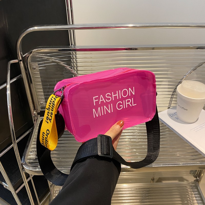 Summer jelly transparent bag for women, new trendy Korean-style small square bag with printed letters, single-shoulder hand-carry, fashionable and simple crossbody bag Specification drawing