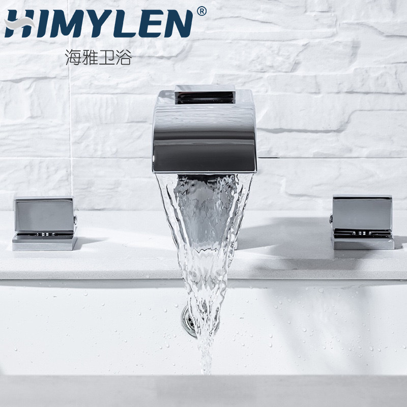 Washbasin, washbasin, split faucet, waterfall bathroom, three-hole washbasin, countertop, cold and hot faucet, three-piece set Specification drawing