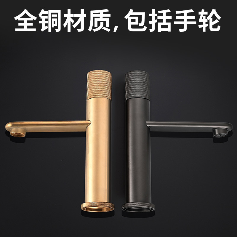 Cross-border hotel bathroom, washbasin, surface basin, hand-washing basin, double-hole minimalist all-copper, cold and hot grey faucet details Picture