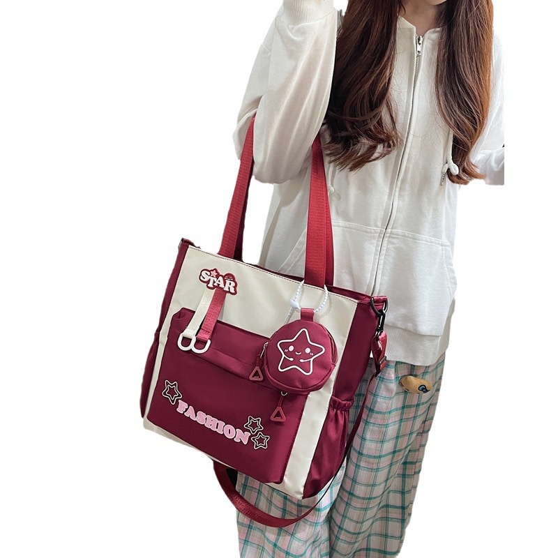 Student single-shoulder bag, Korean version color-blocked letter crossbody bag, hand-held tutorial bag for primary and secondary school students, hanging bag, student bag Item Picture