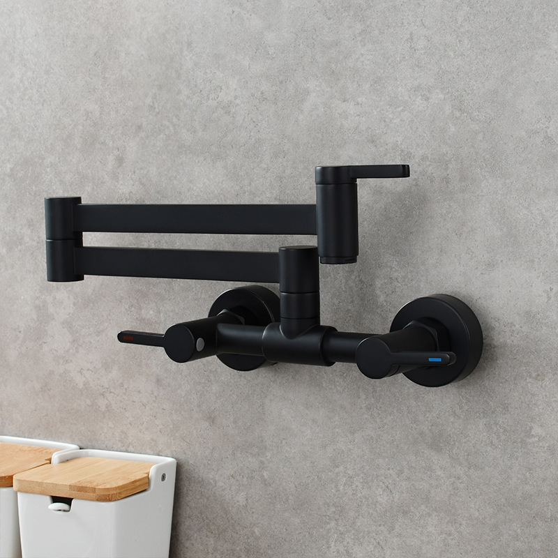 Square three-switch hot and cold basin faucet, wall-mounted kitchen folding mixing valve faucet, bathroom basin faucet Specification drawing