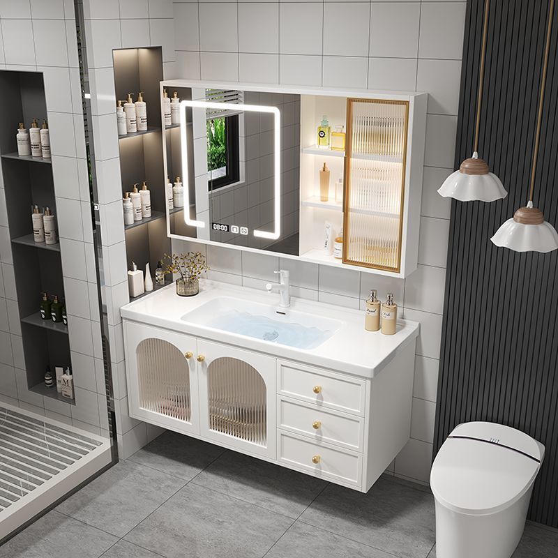 Pastoral simple solid wood washbasin, bathroom cabinet combination, ceramic bathroom integrated, intelligent washbasin and washbasin, oak Specification drawing