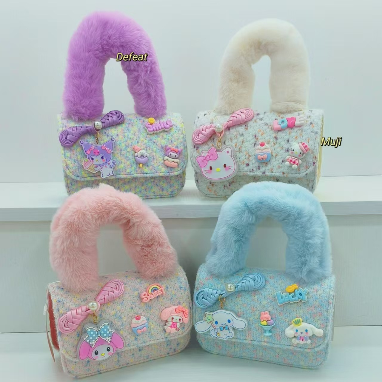 Chinese-style and stylish plush handbag, children's single-shoulder crossbody bag, little girl's coin purse, fashionable Melody small square bag details Picture