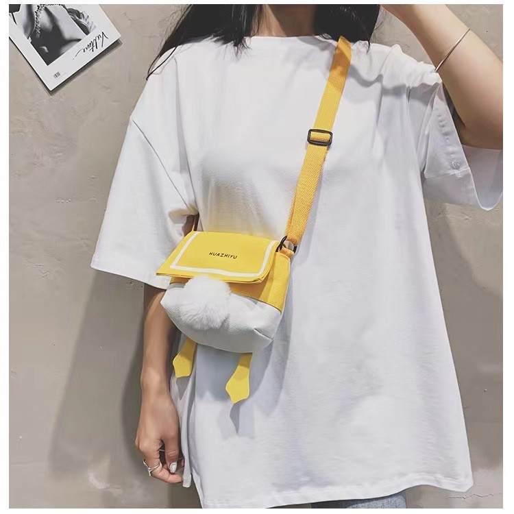 2024 New trendy duck-bottom cute canvas Korean-style cartoon parent-child fashionable and artistic single-shoulder crossbody women's bag Specification drawing