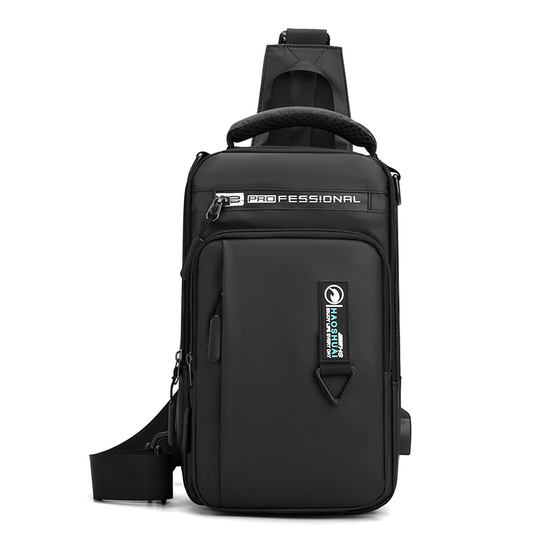 Cross-border exclusive new men's multi-functional chest bag, casual single-shoulder crossbody bag, USB charging chest bag, anti-theft backpack Item Picture
