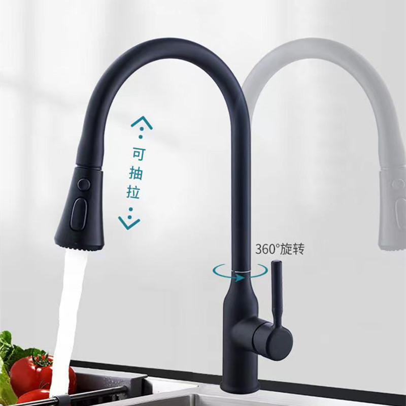 Kitchen pull-out faucet, cold and hot all-copper sink, multi-functional anti-splash water telescopic universal head sink faucet Application Scenario
