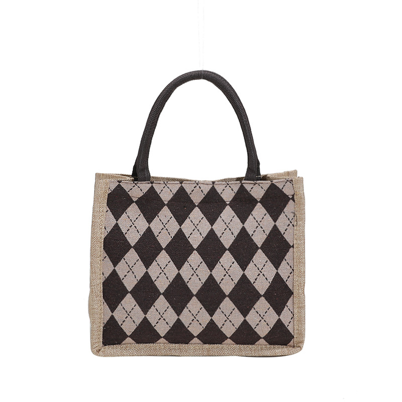 Wholesale of trendy and versatile handbags, new casual and simple linen bags, fashionable diamond-shaped office lunch bags in stock Item Picture