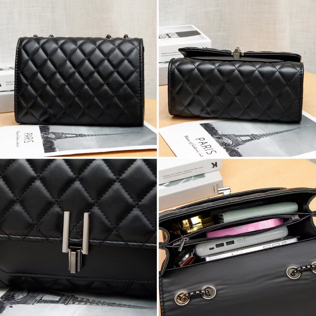Summer 2025 new large-sized sheep pattern Y-buckle diamond bag, pu bag, ostrich pattern chain bag, single-shoulder crossbody bag details Picture