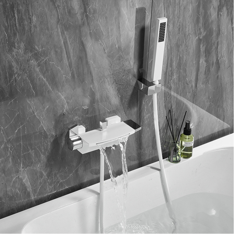 Waterfall-style bathtub faucet wall-mounted, hot and cold shower head set into wall-mounted bathtub faucet Application Scenario