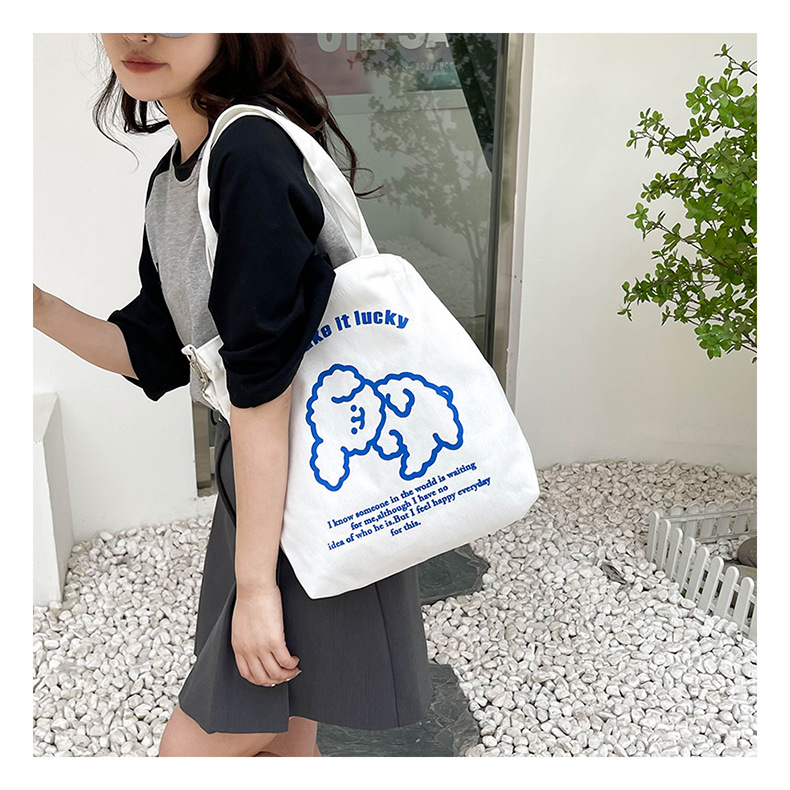 New fashionable and cute canvas bag, simple and large-capacity tote bag, casual and versatile single-shoulder crossbody bag, Douyin consignment Specification drawing