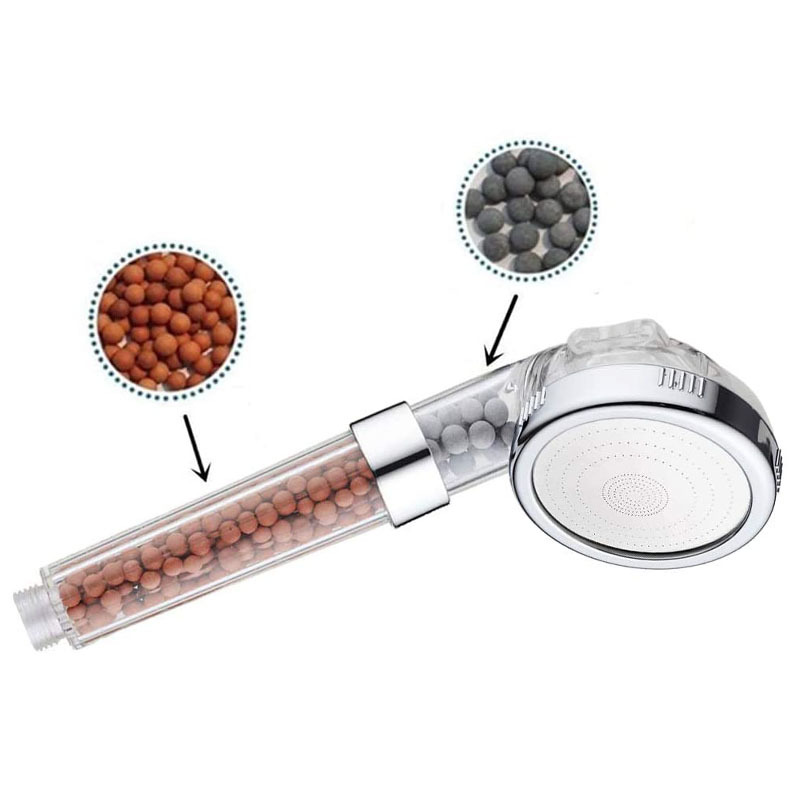 Three-speed pressure-increasing water-saving showerhead, negative ion showerhead with hose and showerhead stand, American handheld showerhead set Item Picture