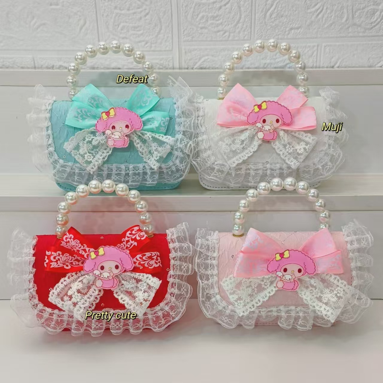 Melody Pearl handbag, cartoon bag, single-shoulder crossbody bag, loose change accessory bag, chain bag, small square bag, children's bag details Picture