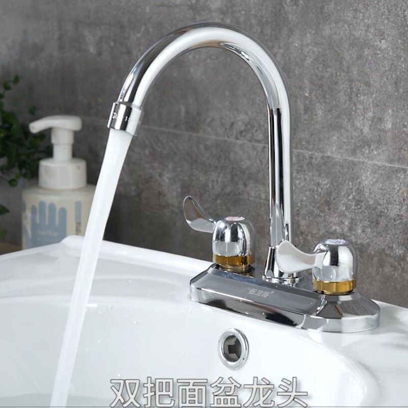 All-copper kitchen basin, cold and hot water faucet switch, double and triple holes, washbasin, sink, water, cold and hot water details Picture