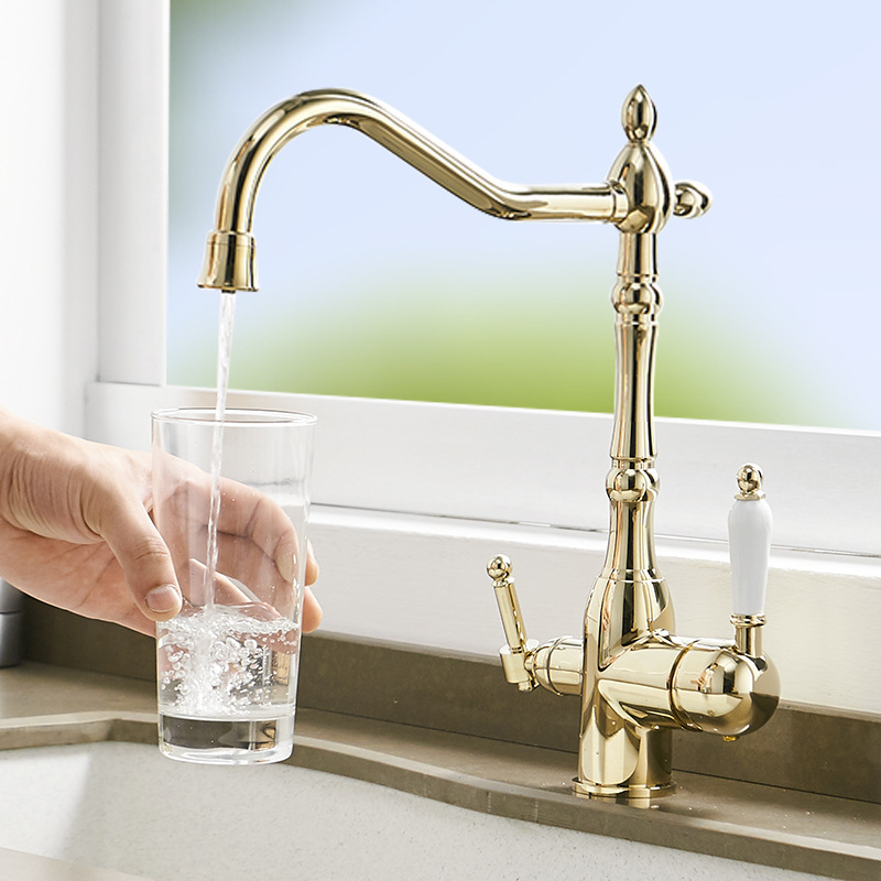 Antique copper kitchen sink, vegetable basin, water purifier, faucet, cold and hot mixed water, rotating gold, European and American style, cross-border details Picture