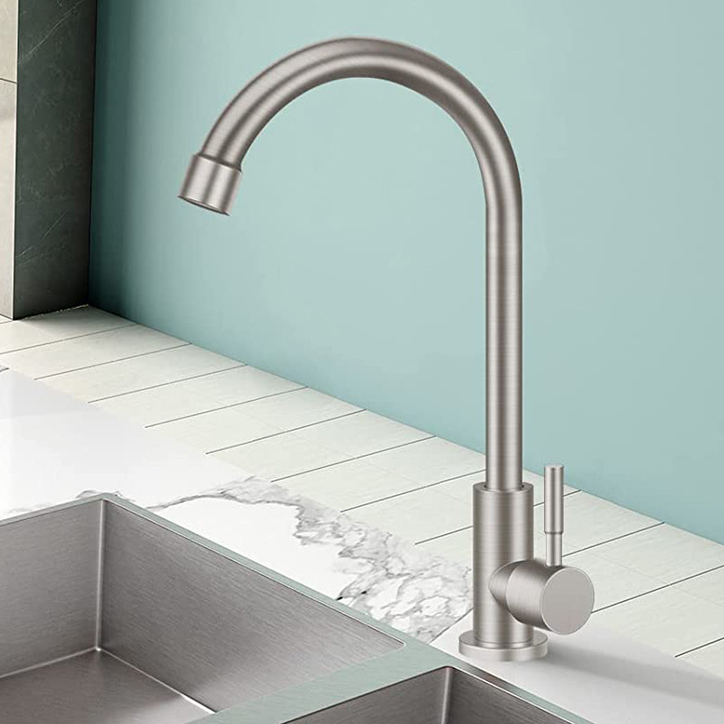 Stainless steel single-cooling kitchen faucet, black sink, sink, laundry counter faucet, black brushed faucet details Picture