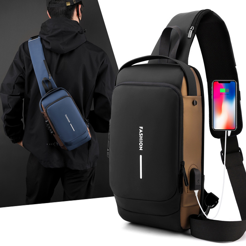New men's multi-functional anti-theft password lock USB charging commuter single-shoulder bag, men's fashionable crossbody bag Application Scenario