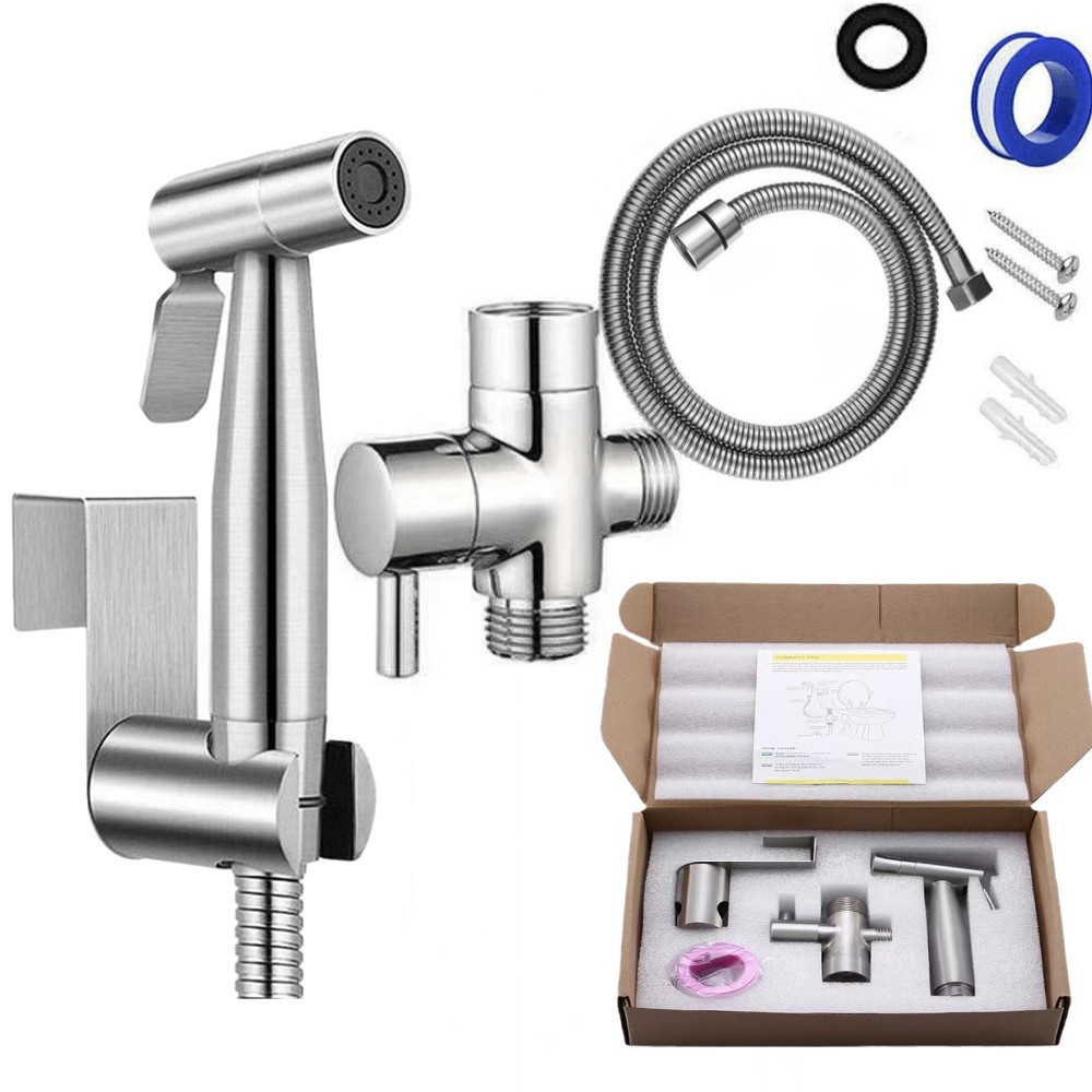 304 stainless steel toilet spray gun set, cleaning and flushing device, blister packaging, feminine bidet, nozzle three-piece set Specification drawing