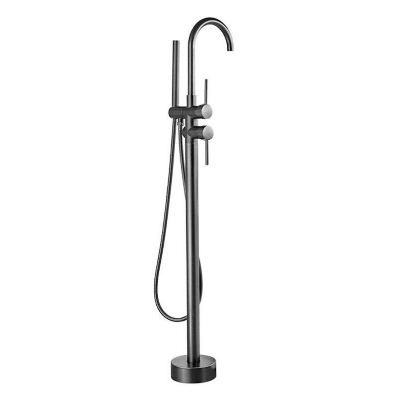 Concealed floor-standing bathtub faucet, side-mounted independent wooden bucket, column basin wall water inlet, cold and hot shower faucet Item Picture