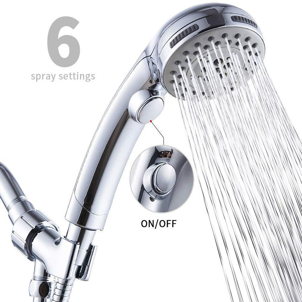 Cross-border European, American and Japanese push-button handheld showerhead set, water-stop and pressure-increasing 6 functions, bathroom showerhead 6 functions details Picture